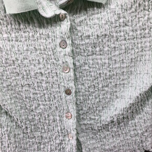 Urban Outfitters Crinkle Cropped Shirt Womens S Green Collared Short Sleeve - Picture 4 of 10